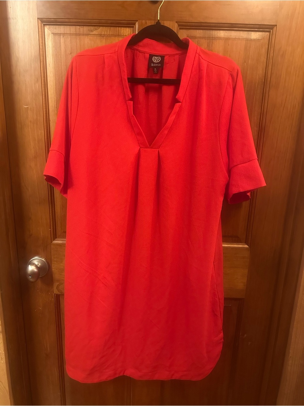 Bobeau Red V-Neck Short Sleeve Dress